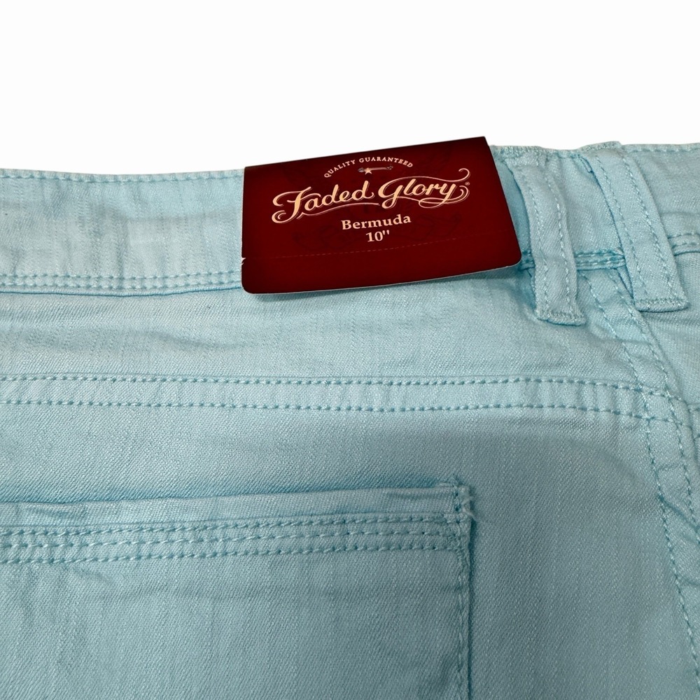 Faded Glory Light Blue Shorts Size 14 10" Length Cotton Stretch Cuffed Bermuda - Picture 4 of 6